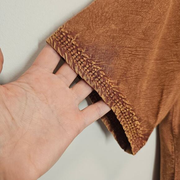 Solitaire By‎ Ravi Khosla Burt Orange V-Neck Embroidered Boho Top Size Small - Picture 3 of 9